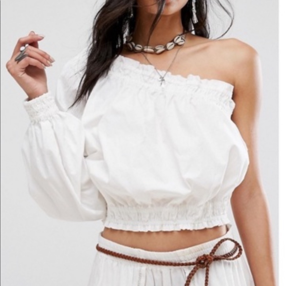 Free People White Annabelle One Sleeve Blouse/Top